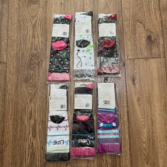 Women's Compression Socks Lot of 6 Pairs Nurse Themed - Picture 2 of 5